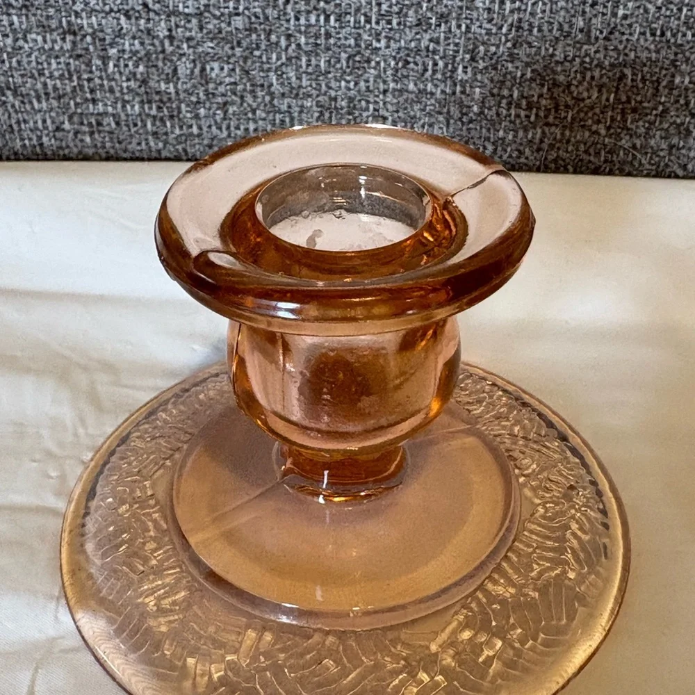 Vintage Pair of Depression‎ Glass Candlestick Holders Light Pink Collectible